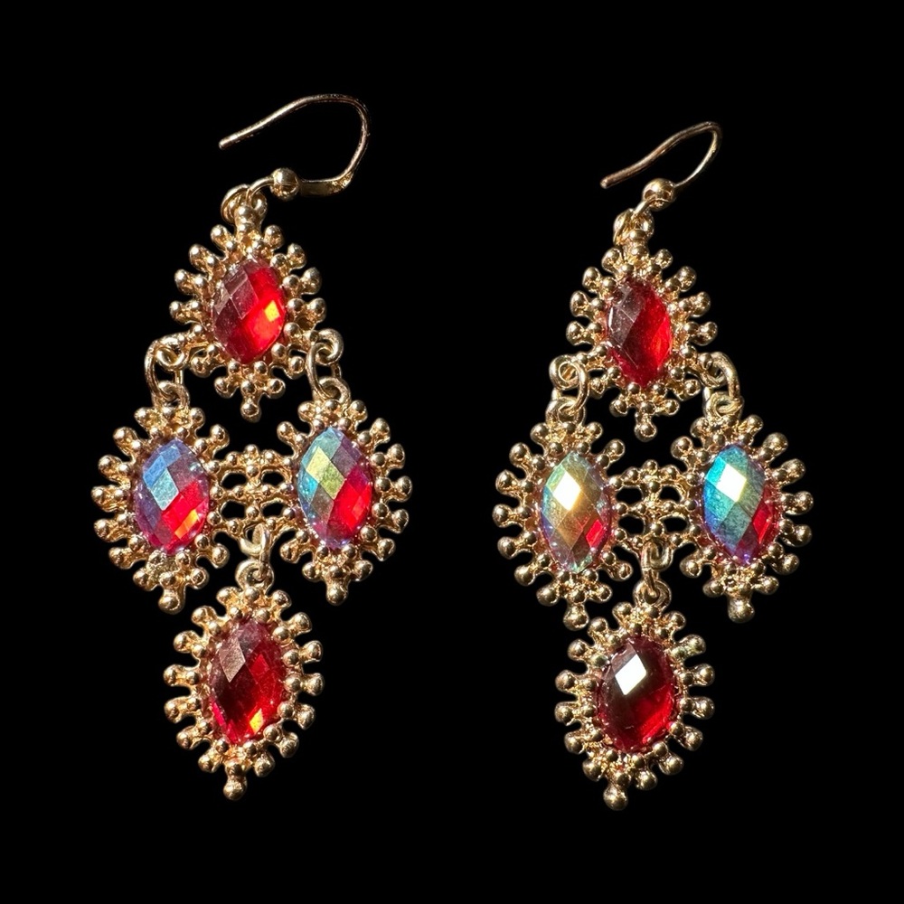 Elegant Gold And Red Statement Earrings - image 4